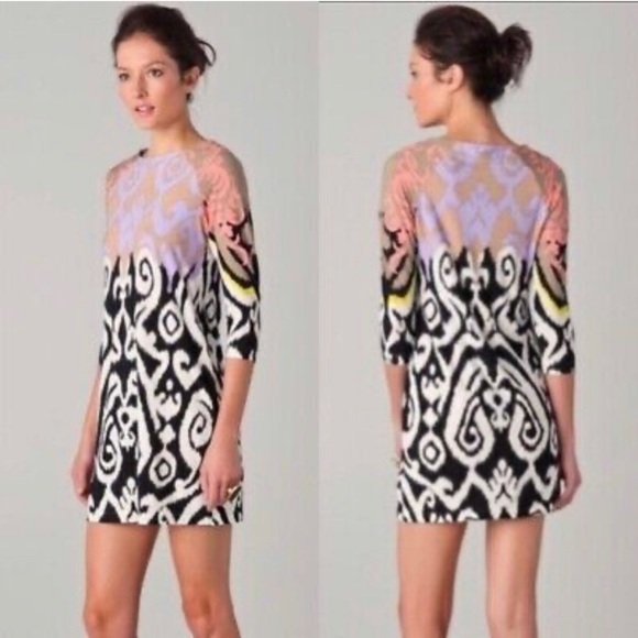 Tibi Jasmine Swirling Ikat Print Jersey Shift Mini Dress -Size XS